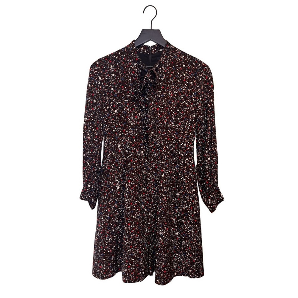 Madewell Balsam Tie Neck Dress In Stary Night 100% Silk Size 00